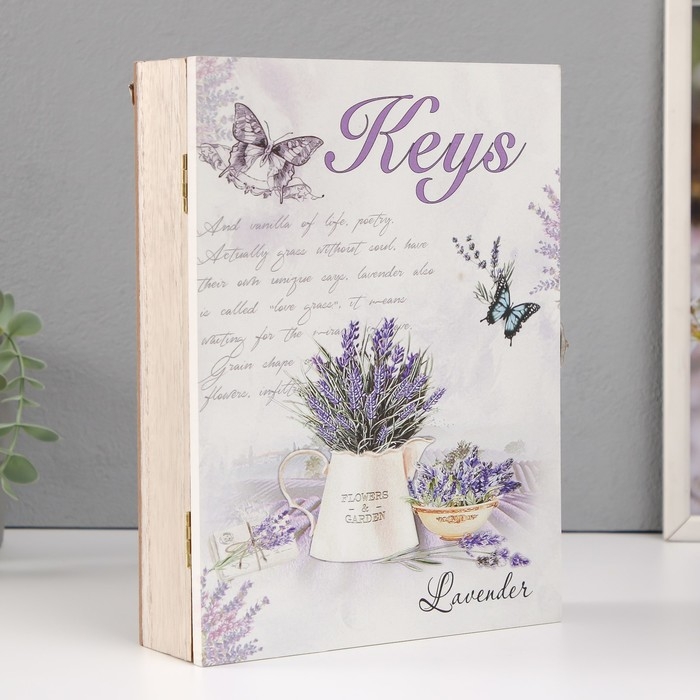 Ключница дерево 6 крючков Ключница дерево 6 крючков "Кувшин с лавандой" 19,5х5,5х26 см