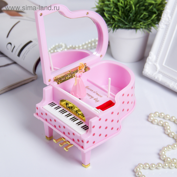Шкатулка пластик музыкальная механическая Шкатулка пластик музыкальная механическая "Розовый рояль" 9,2х14х10,8 см