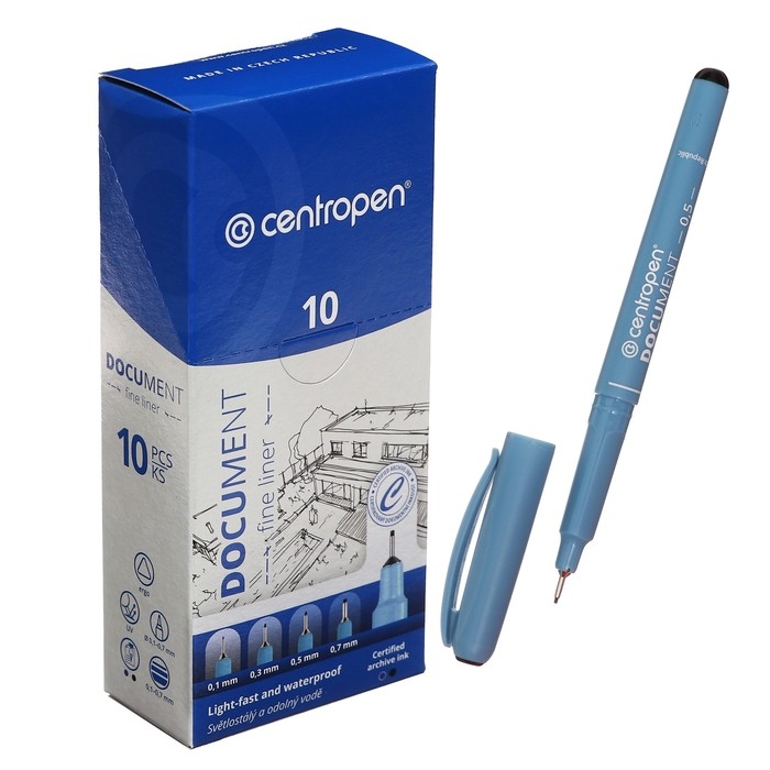 Ручка капиллярная, 0.5 мм, Centropen  Ручка капиллярная, 0.5 мм, Centropen "Document" 2631, черная, длина письма 500 м, картонная упаковка