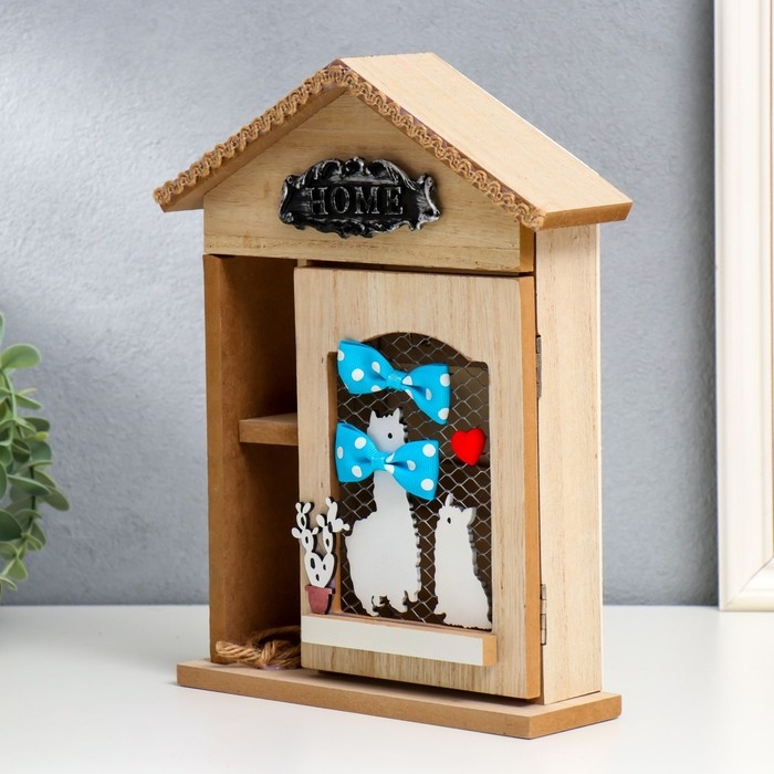 Ключница дерево 4 крючка и полочка Ключница дерево 4 крючка и полочка "Барашки" 26х21х6 см