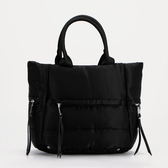 Сумка-тоут на молнии, 3 наружных кармана, длинный ремень, цвет чёрный