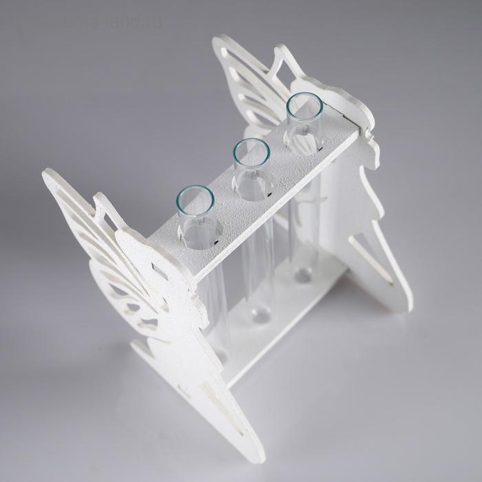 Кашпо деревянное 13.3×11.6×15.5 см с 3 колбами  Кашпо деревянное 13.3×11.6×15.5 см с 3 колбами "Фея", белый Дарим Красиво