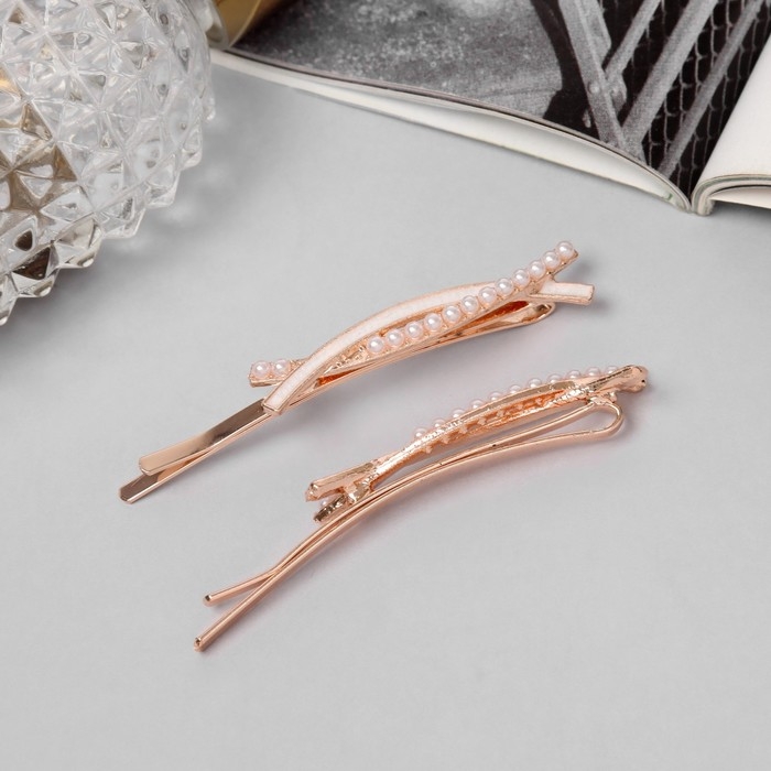 Невидимка для волос  Невидимка для волос "Кэли" (набор 2 шт) дуга, 6 см, розовое золото