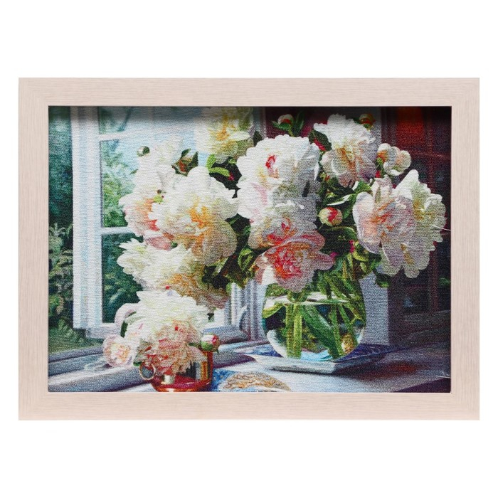 Гобеленовая картина Гобеленовая картина "Пионы на окне" 34*43 см, рама микс