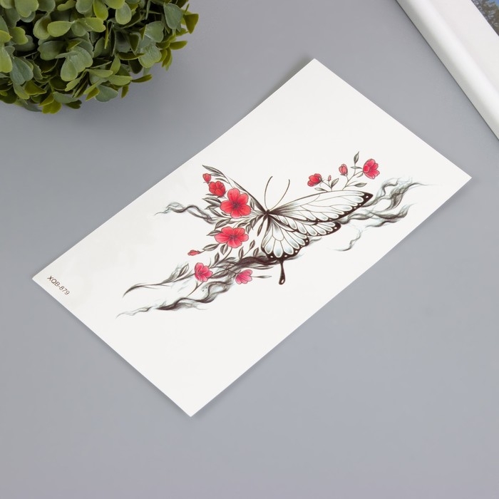 Татуировка на тело цветная Татуировка на тело цветная "Бабочка с сакурой" 11,4х21 см