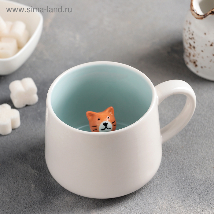 Кружка керамическая с фигуркой на дне «Прятки. Тигра», 350 мл, цвет белый Кружка керамическая с фигуркой на дне «Прятки. Тигра», 350 мл, цвет белый