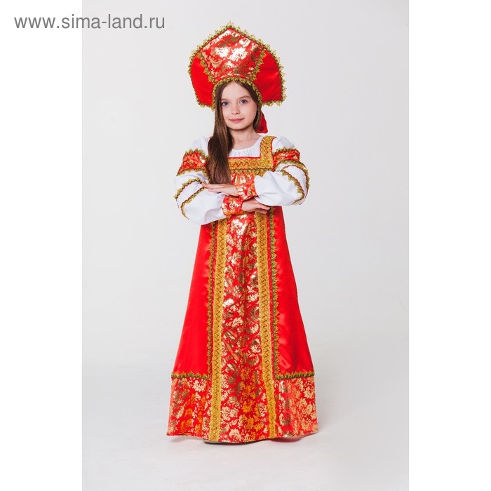 Русский народный костюм  Русский народный костюм "Любавушка", платье-сарафан, кокошник, р-р 30, рост 110-116 см, цвет красный