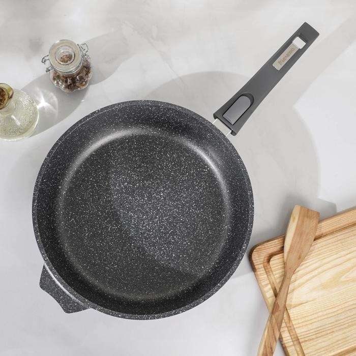 Сковорода «Гранит», d=28 см, стеклянная крышка, съёмная ручка, антипригарное покрытие, цвет серый