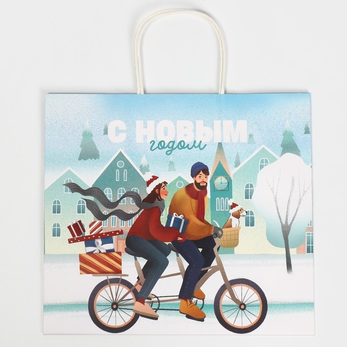 Пакет подарочный новогодний крафтовый «Вместе с тобой», 28 х 32 х 15 см, Новый год