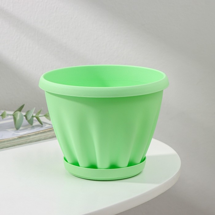 Горшок для цветов с поддоном «Знатный», 1 л, d=14 см, цвет зелёный Горшок для цветов с поддоном «Знатный», 1 л, d=14 см, цвет зелёный