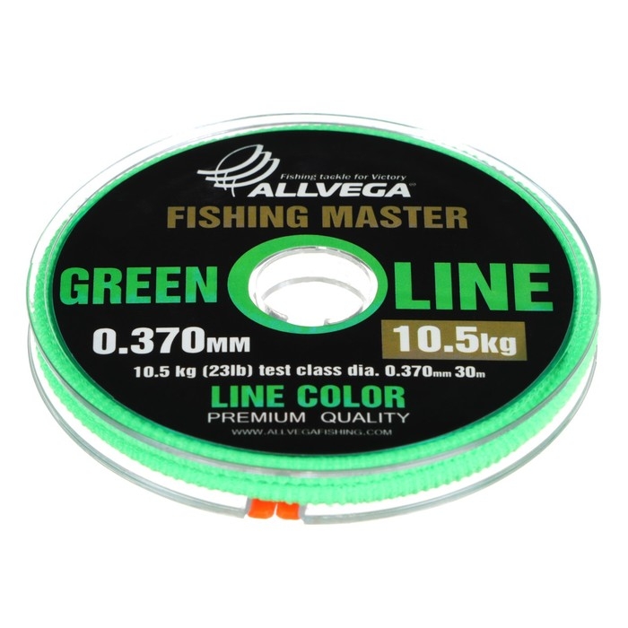 Леска монофильная ALLVEGA Fishing Master, диаметр 0.370 мм, тест 10.5 кг, 30 м, зеленая Леска монофильная ALLVEGA Fishing Master, диаметр 0.370 мм, тест 10.5 кг, 30 м, зеленая