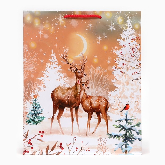 Новый год. Пакет подарочный  Новый год. Пакет подарочный "Олени", 26 х 32 х 12 см.