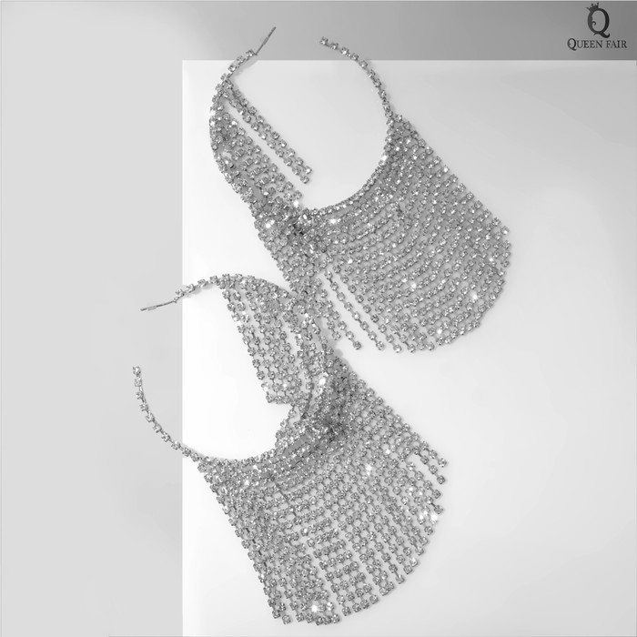 Серьги висячие со стразами «Водопад» нити на крупных кольцах, цвет белый в серебре, 12 см Серьги висячие со стразами «Водопад» нити на крупных кольцах, цвет белый в серебре, 12 см