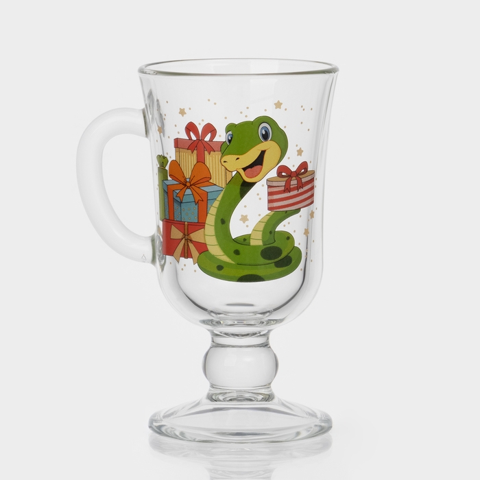Кружка стеклянная для глинтвейна «Новогодние змейки», 200 мл, МИКС Кружка стеклянная для глинтвейна «Новогодние змейки», 200 мл, МИКС