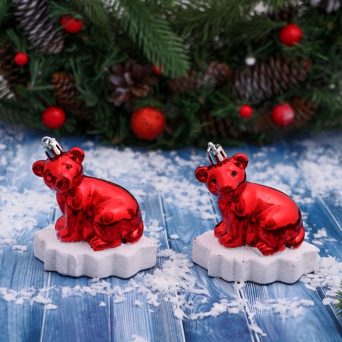 Украшение ёлочное Украшение ёлочное "Мишутка на льдине" (набор 2 шт) 5,5х7,5х8 см, красный