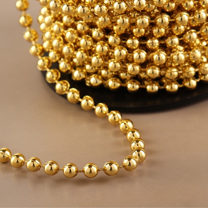 Бусы на нитях, круглые, 4 мм, 9 ± 1 м, цвет золотой Бусы на нитях, круглые, 4 мм, 9 ± 1 м, цвет золотой