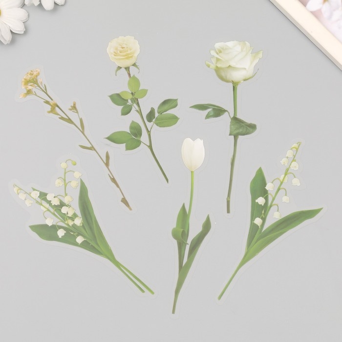 Наклейки пластик Наклейки пластик "Цветы и цитаты. Белые" набор 12 шт 8,5х21,5х0,2 см