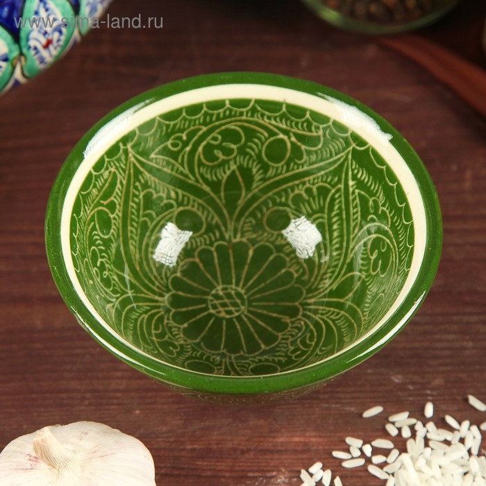 Пиала чайная Риштанская керамика Пиала чайная Риштанская керамика "Узоры" большая, зелёная, 11 см