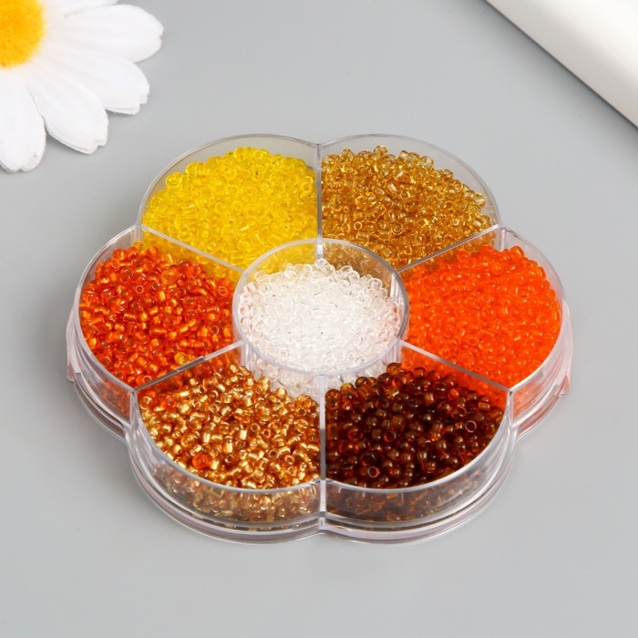 Бисер стекло 12/0 в цветке  Бисер стекло 12/0 в цветке "Земля" цветной прозрачный 7 цветов х 8  гр 8,2х8,2х2 см