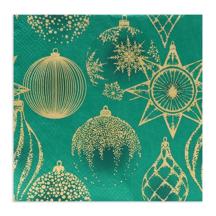 Новогодние салфетки бумажные Home Collection «Золотые украшения на зеленом», 3 слоя, 33х33 см, 20 шт