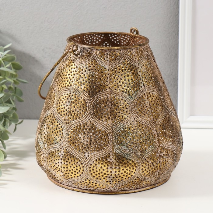 Подсвечник металл на 1 свечу Подсвечник металл на 1 свечу "Узор. Тыковки" состаренное золото 20,5х20,5х20,5 см