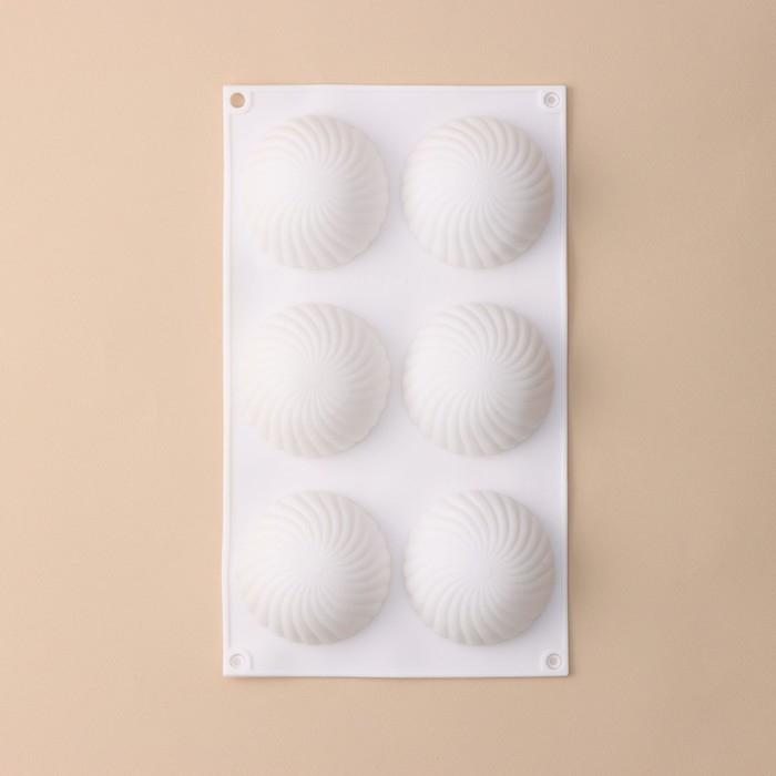 Форма для муссовых десертов и выпечки KONFINETTA «Купол», силикон, 30×17,5×4 см, 6 ячеек (d=7,5 см), цвет белый