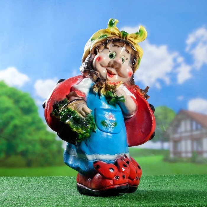 Садовая фигура  Садовая фигура "Гном девочка-божья коровка с виноградом" 44х21х64см