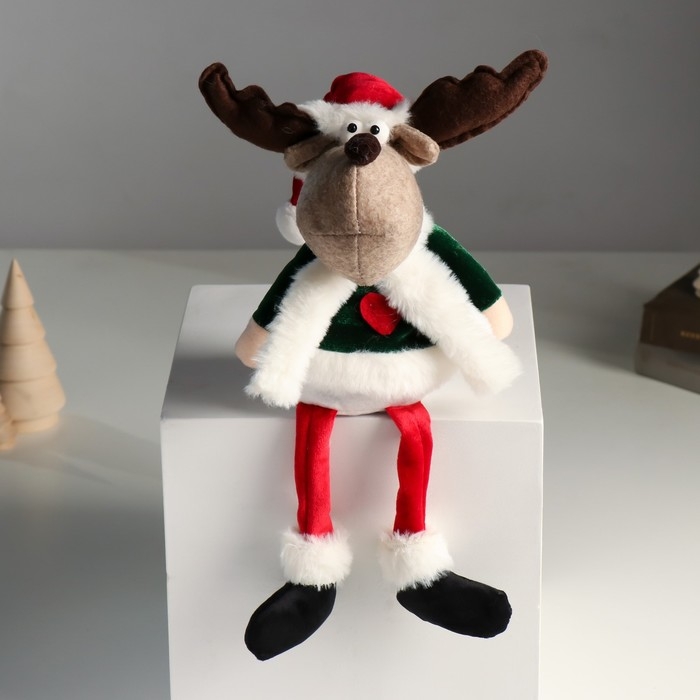 Кукла интерьерная Кукла интерьерная "Лосик новогодний в красно-зелёном костюме" длинные ножки 14х12х45 см