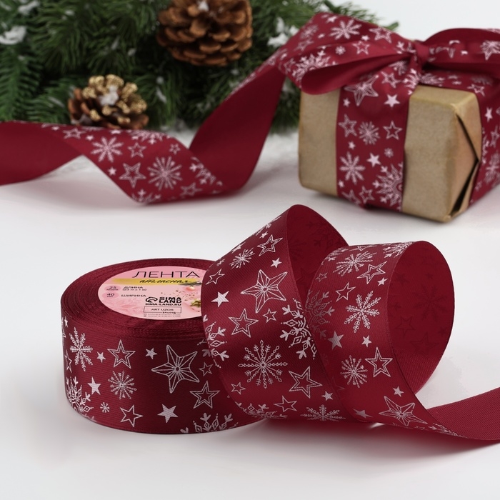 Новый год! Лента атласная «Снежинки», 40 мм, 23 ± 1 м, цвет красный/белый №33 Новый год! Лента атласная «Снежинки», 40 мм, 23 ± 1 м, цвет красный/белый №33