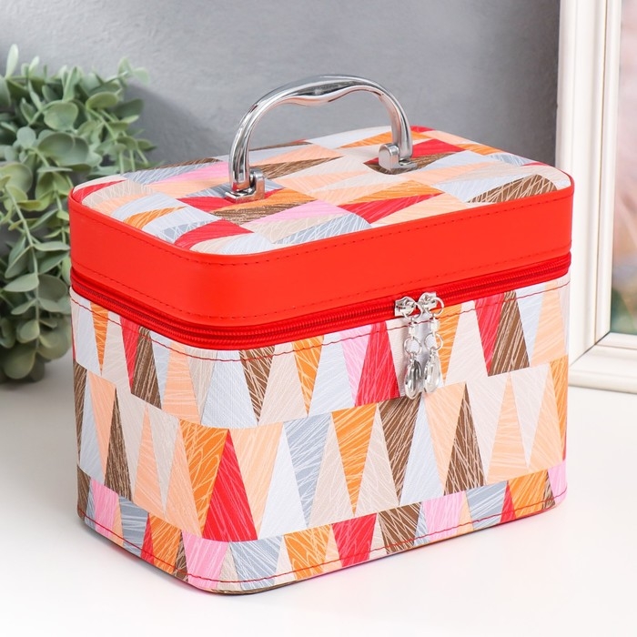 Шкатулка кожзам с зеркалом  Шкатулка кожзам с зеркалом "Треугольники. Алый" н-р 3 шт 18х10х12,5 21х13х15,5 23х15х18,5 см