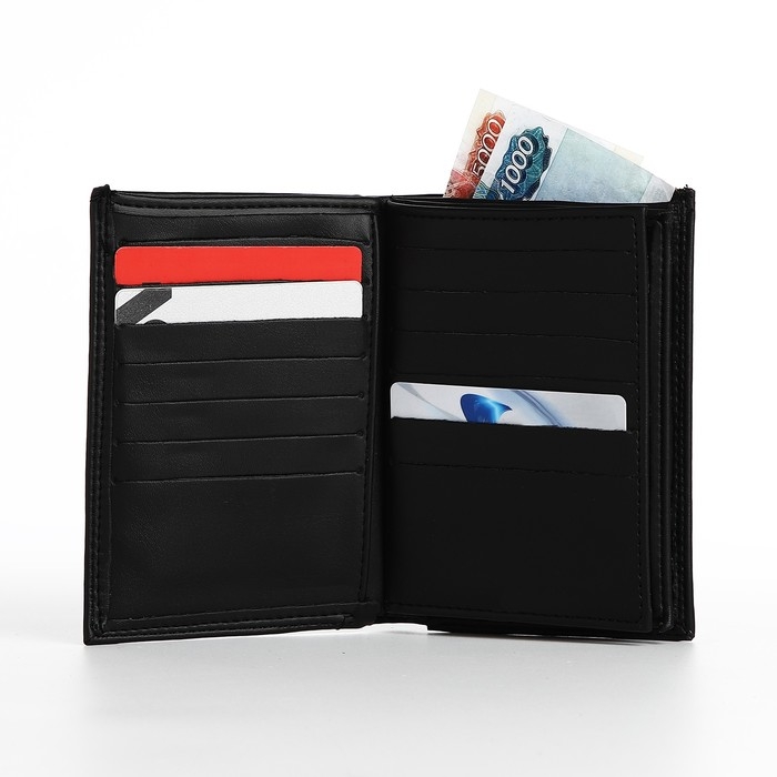 Портмоне мужское без застёжки, 3 в 1, отдел автодокументов, паспорта, карт, купюр, цвет чёрный Портмоне мужское без застёжки, 3 в 1, отдел автодокументов, паспорта, карт, купюр, цвет чёрный