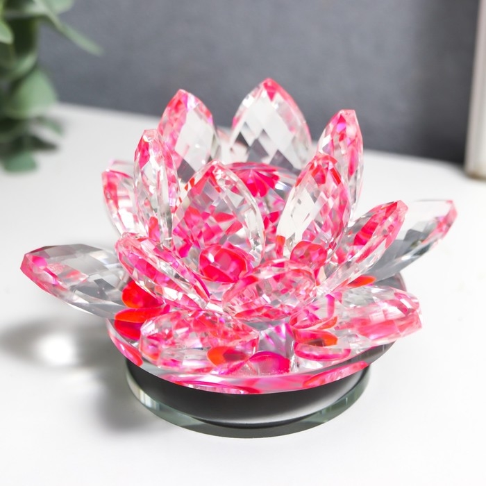 Сувенир стекло  Сувенир стекло "Розовый лотос на подставке" вращается 5,5х9х9 см