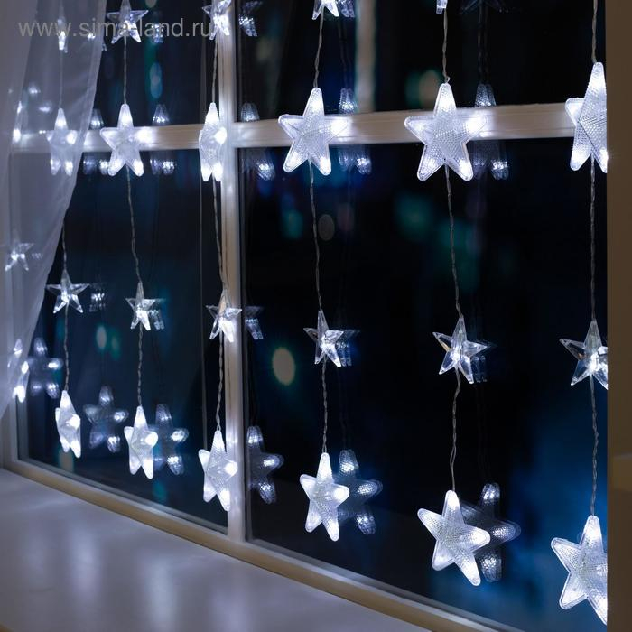 Гирлянда «Бахрома» 2.4 × 0.9 м с насадками «Звёздочки», IP20, прозрачная нить, 186 LED, свечение белое, 8 режимов, 220 В Гирлянда «Бахрома» 2.4 × 0.9 м с насадками «Звёздочки», IP20, прозрачная нить, 186 LED, свечение белое, 8 режимов, 220 В