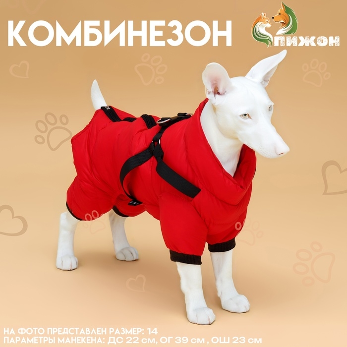 Комбинезон для собак со шлейкой Комбинезон для собак со шлейкой "Моден", размер 14 (ДС 32, ОГ 42, ОШ 31 см), красный