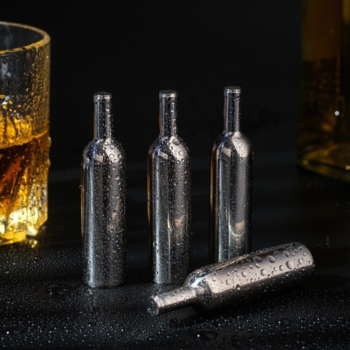 Набор кубиков льда из нержавеющей стали в форме бутылки, 4 шт, 12,7х12,7х3,3 см Набор кубиков льда из нержавеющей стали в форме бутылки, 4 шт, 12,7х12,7х3,3 см