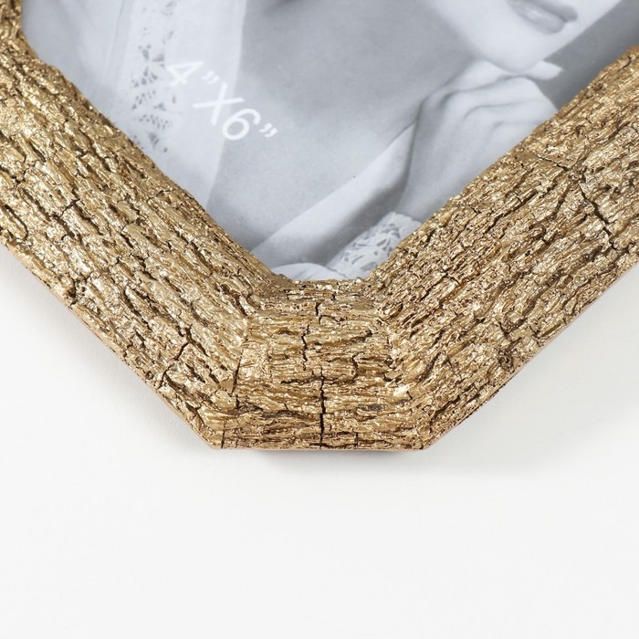 Фоторамка полистоун 10х15 см "Кора дерева" скошенные углы золото 14,3х18,8 см