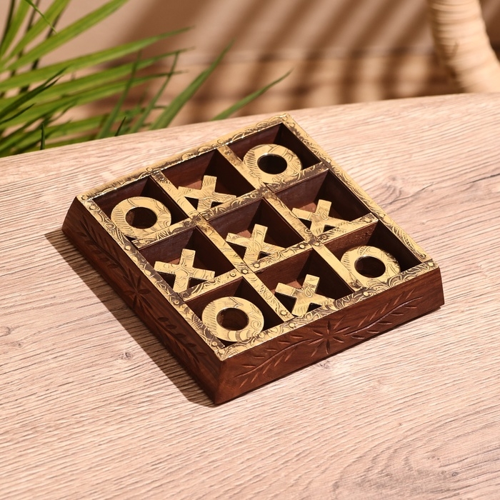 Игра настольная  Игра настольная "Крестики-нолики" 13х13 см, дерево шишам, латунь