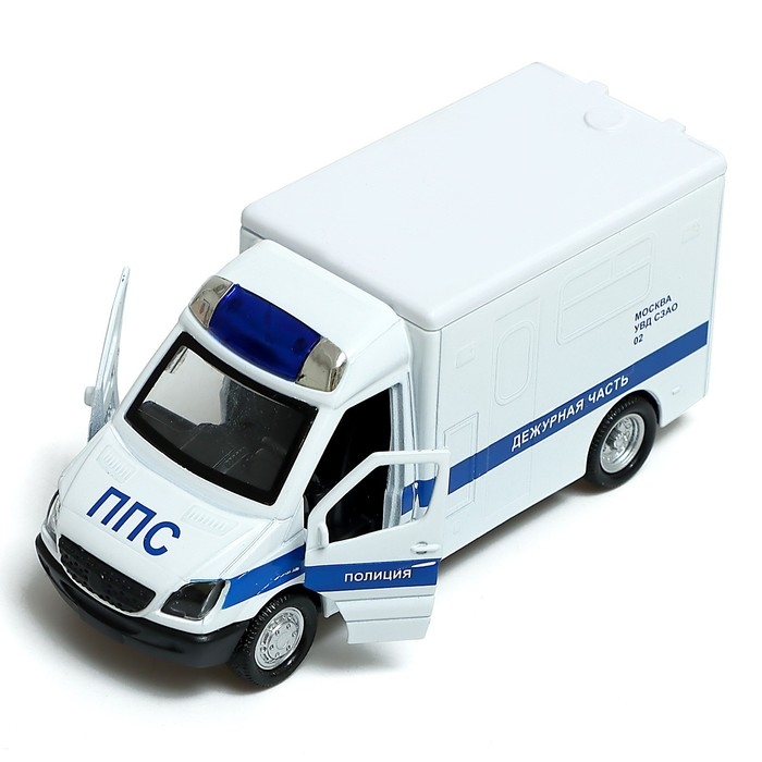 Машина металлическая «Полиция», 1:32, инерционная, световые и звуковые эффекты, русская озвучка, открываются двери, цвет белый