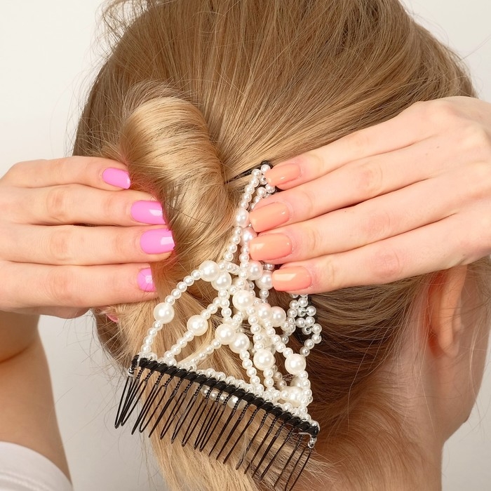 Зажим для волос  Зажим для волос "Жемчужная сетка" крупная бусина, белый