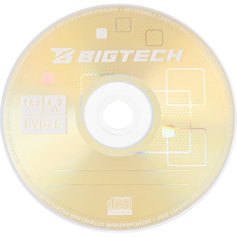 Носители информации Bigtech YDVDRB007 DVD+R 4,7Гб/16х/100шт/уп cake box