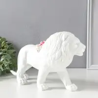 Сувенир полистоун "Белый лев в розовых цветах" 30х8,5х17 см