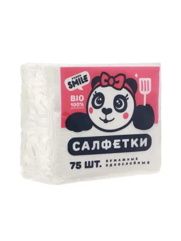 Бумажные салфетки &laquo;Panda SMILE&raquo; 24*24, белые 1сл, 75 шт