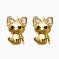 Серьги детские "Выбражулька" котик, цвет белый в золоте Серьги детские "Выбражулька" котик, цвет белый в золоте