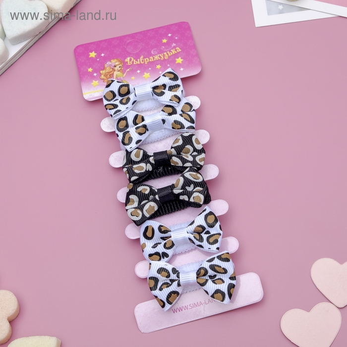 Резинка для волос  Резинка для волос "Бантик" (набор 6 штук) пятнышки, 3,5 см, чёрный белый