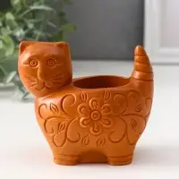Подсвечник «Кошка с орнаментом», 8.5×9.5×6.5 см, красная глина
