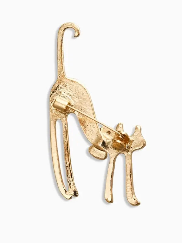 Брошь &laquo;Кошка грациозная с бантиком&raquo;, чёрная в золоте