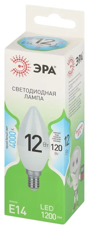 Лампа светодиодная LED 12 Вт 1200Лм 4000К свеча нейтральный E14 220-240В LED B35-12W-840-E14 Green Line
