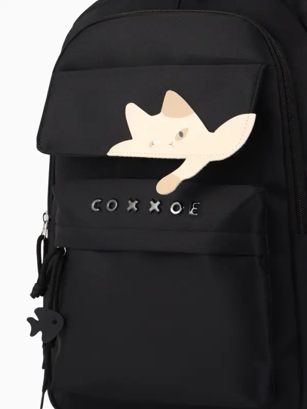 Рюкзак школьный, &laquo;Уставший кот&raquo;, 5 карманов, 2 отделения, 31&times;13.5&times;45 см, чёрный