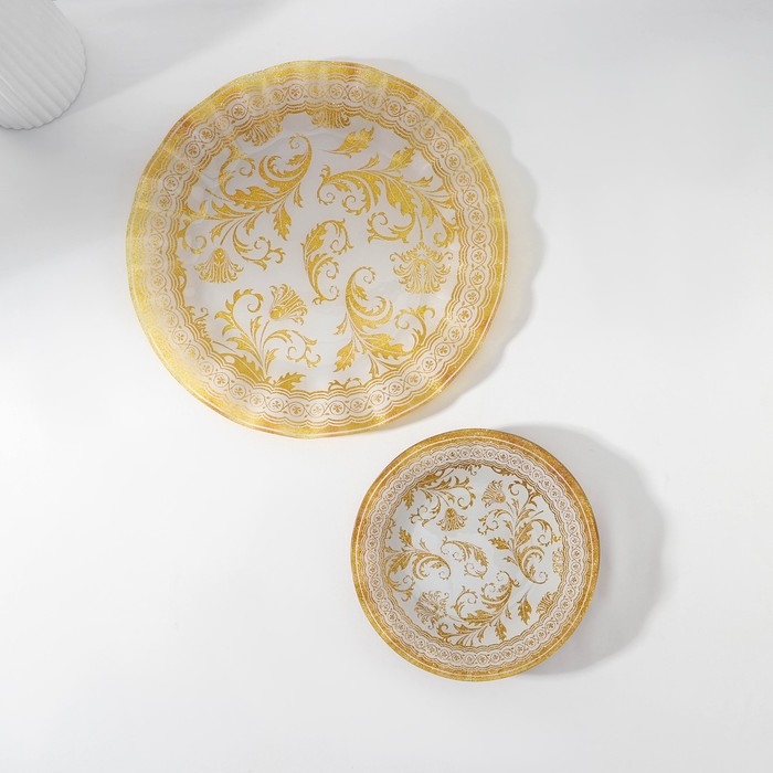 Набор столовый «Растительный узор», 7 предметов: d=30 см - 1 шт, d=18 см - 6 шт, цвет бежевый с золотым Набор столовый «Растительный узор», 7 предметов: d=30 см - 1 шт, d=18 см - 6 шт, цвет бежевый с золотым