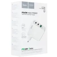 Переходник сетевого зарядного устройства на 2 Type-C PD65W + USB QC3.0 C115A  HOCO черное